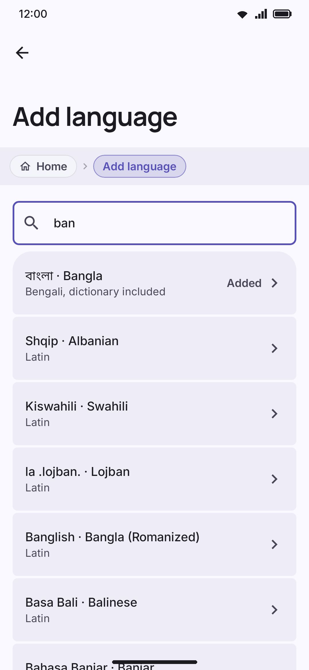 Add language: search matches endonym, English name, id, and locale.