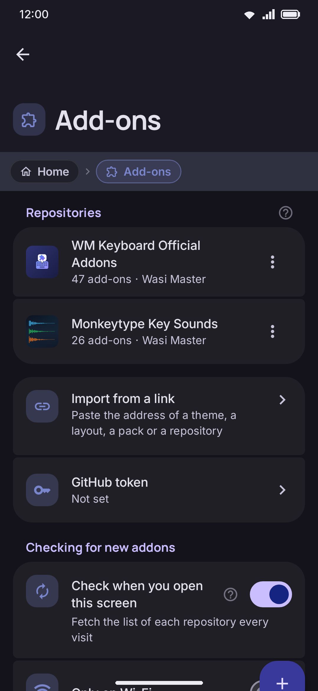 The Addons screen: repositories you've added, plus everything you've installed from them.
