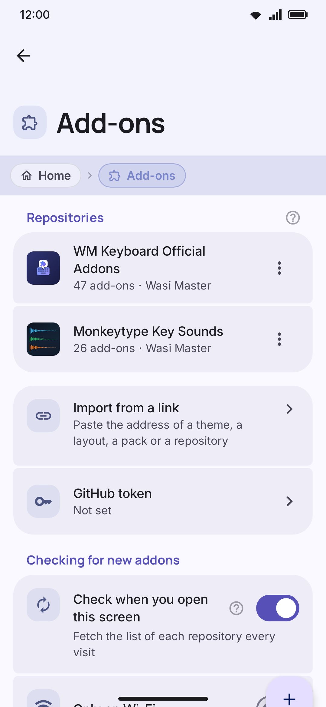 The Addons screen: repositories you've added, plus everything installed from them.