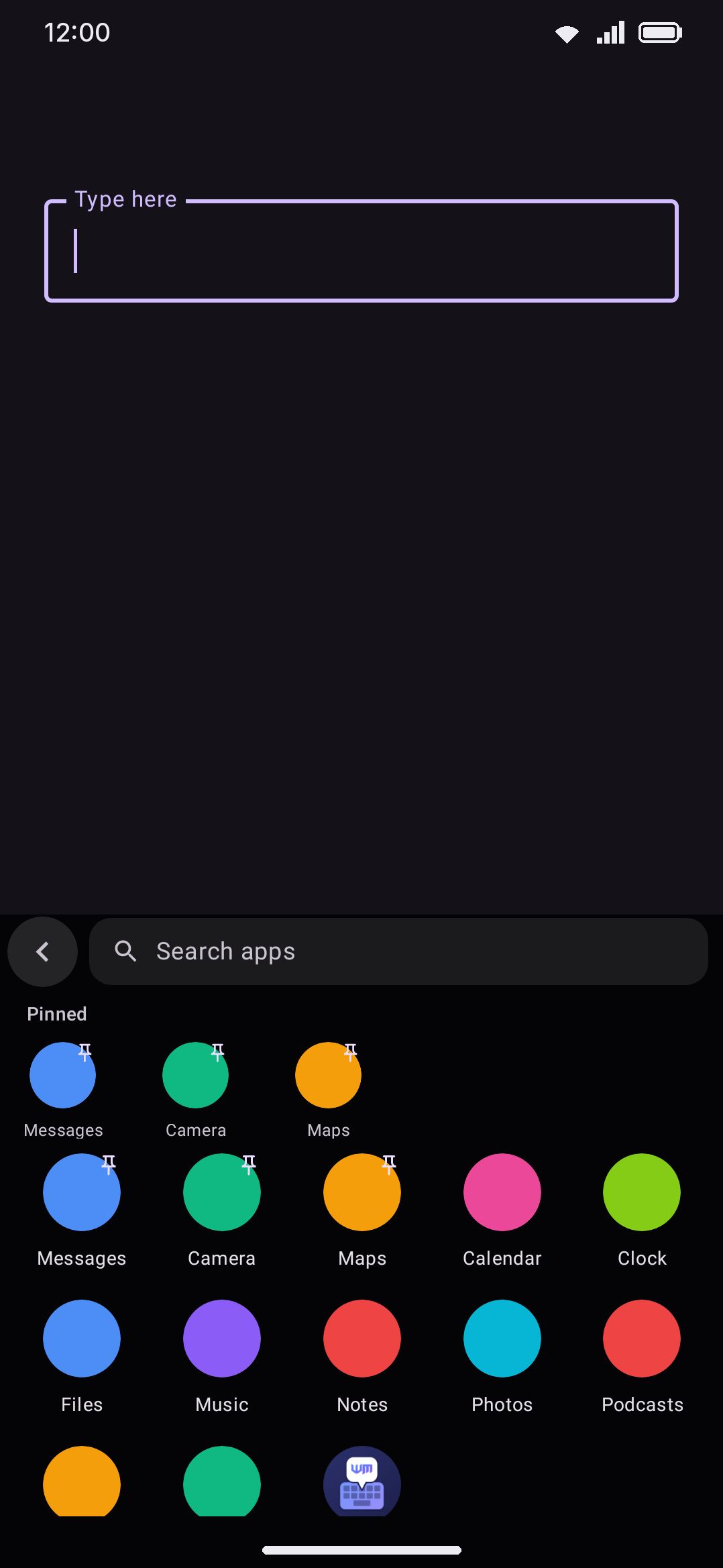The app grid with a pinned row on top and search in the header.