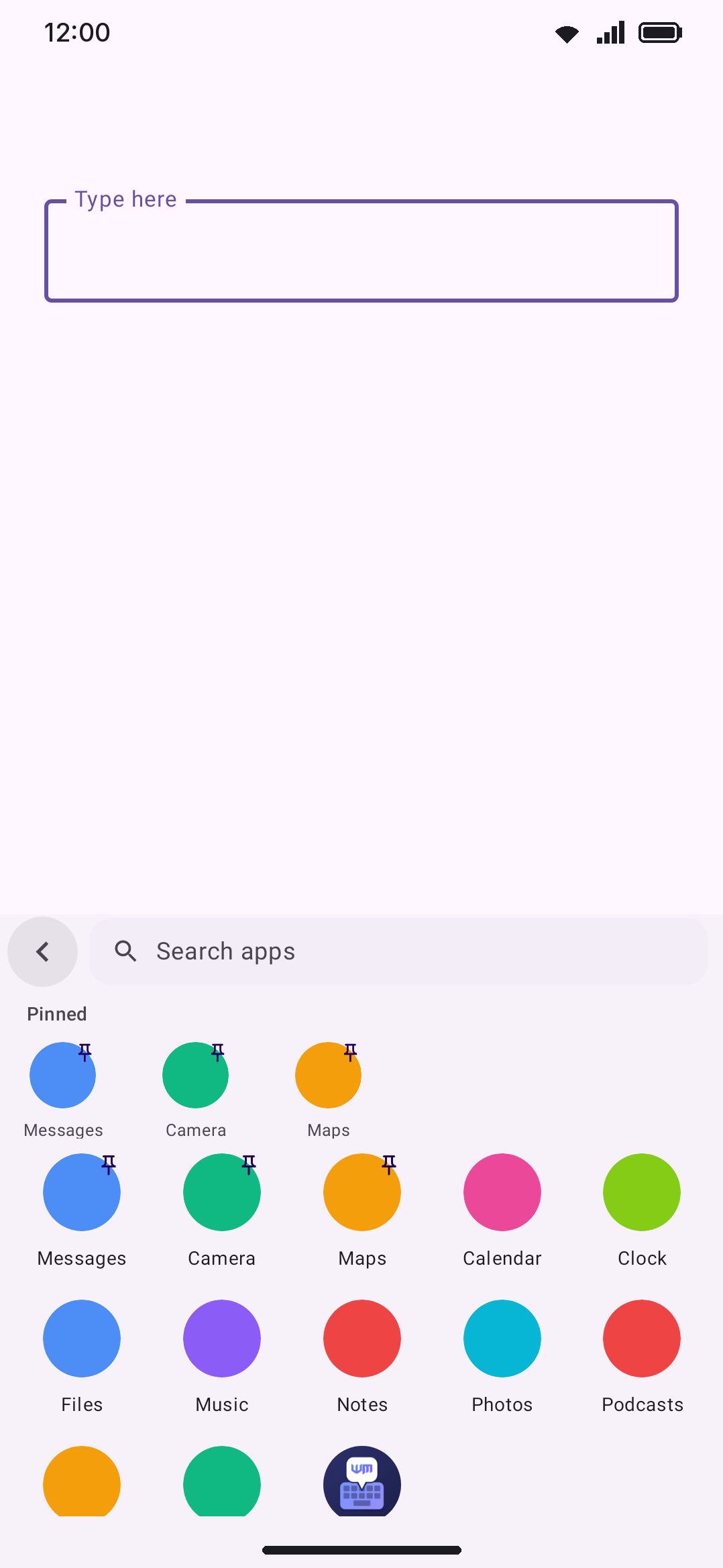 The app grid with a pinned row on top and search in the header.