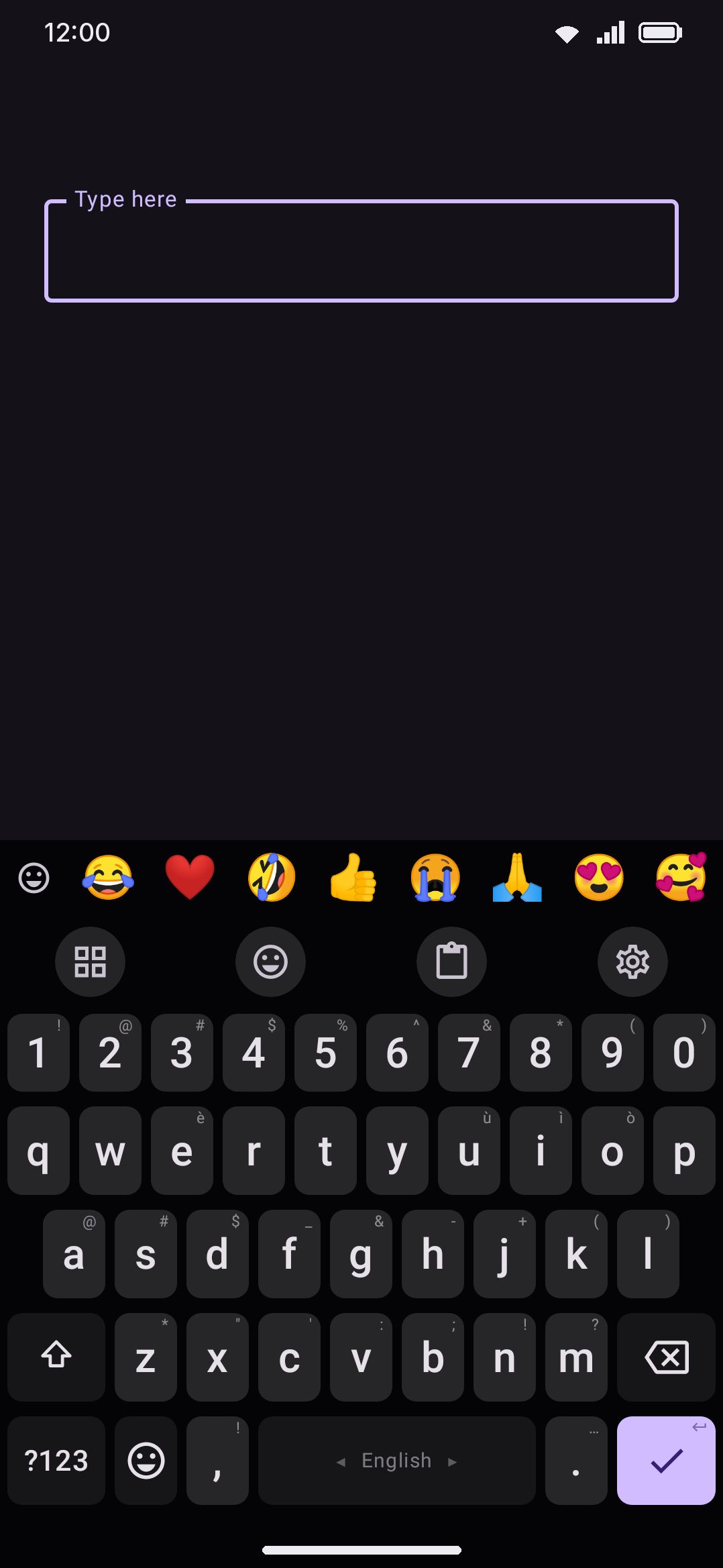 The emoji row in Own row mode, above the key rows.