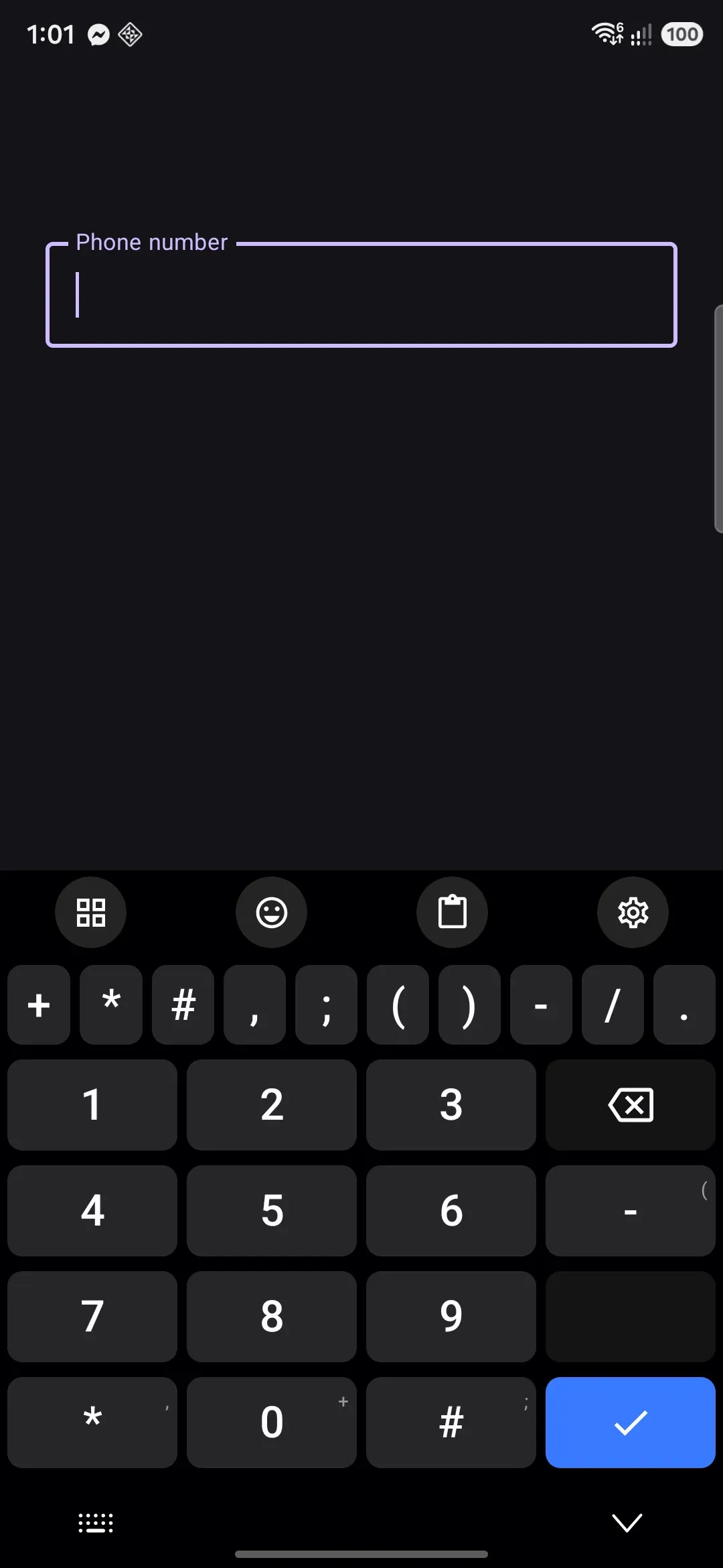 A phone-number field: a 4-by-4 dial pad in phone order, not calculator order.
