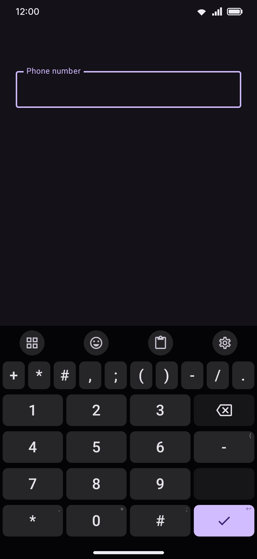 A phone-number field: a 4-by-4 dial pad in phone order, not calculator order.