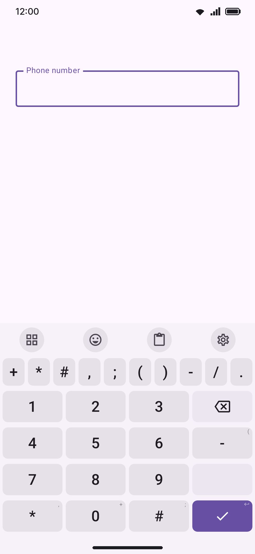 A phone-number field: a 4-by-4 dial pad in phone order, not calculator order.