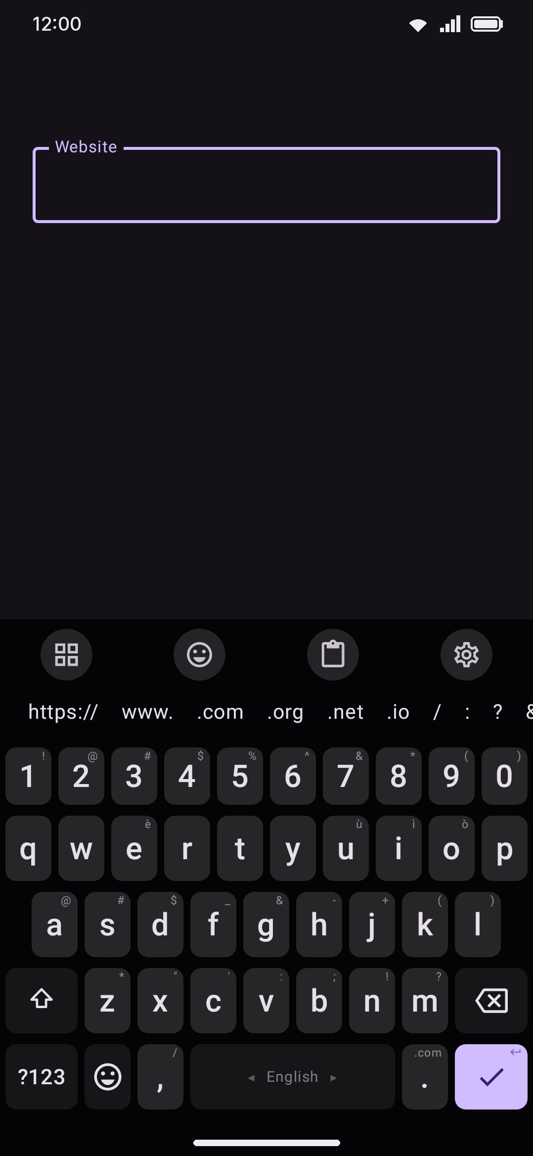 A URL field: / ? # & = on the comma key's long-press.
