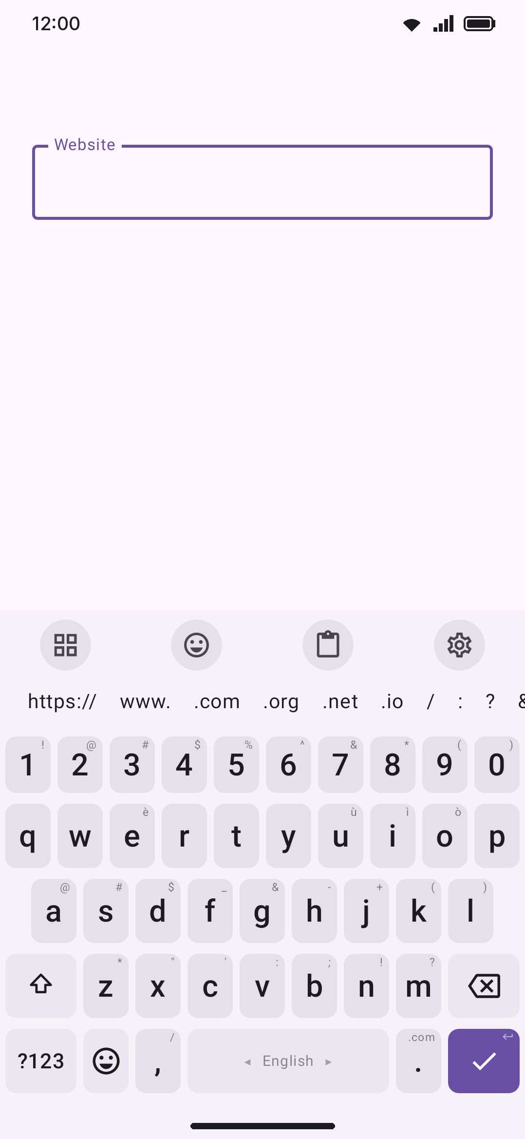 A URL field: / ? # & = on the comma key's long-press.