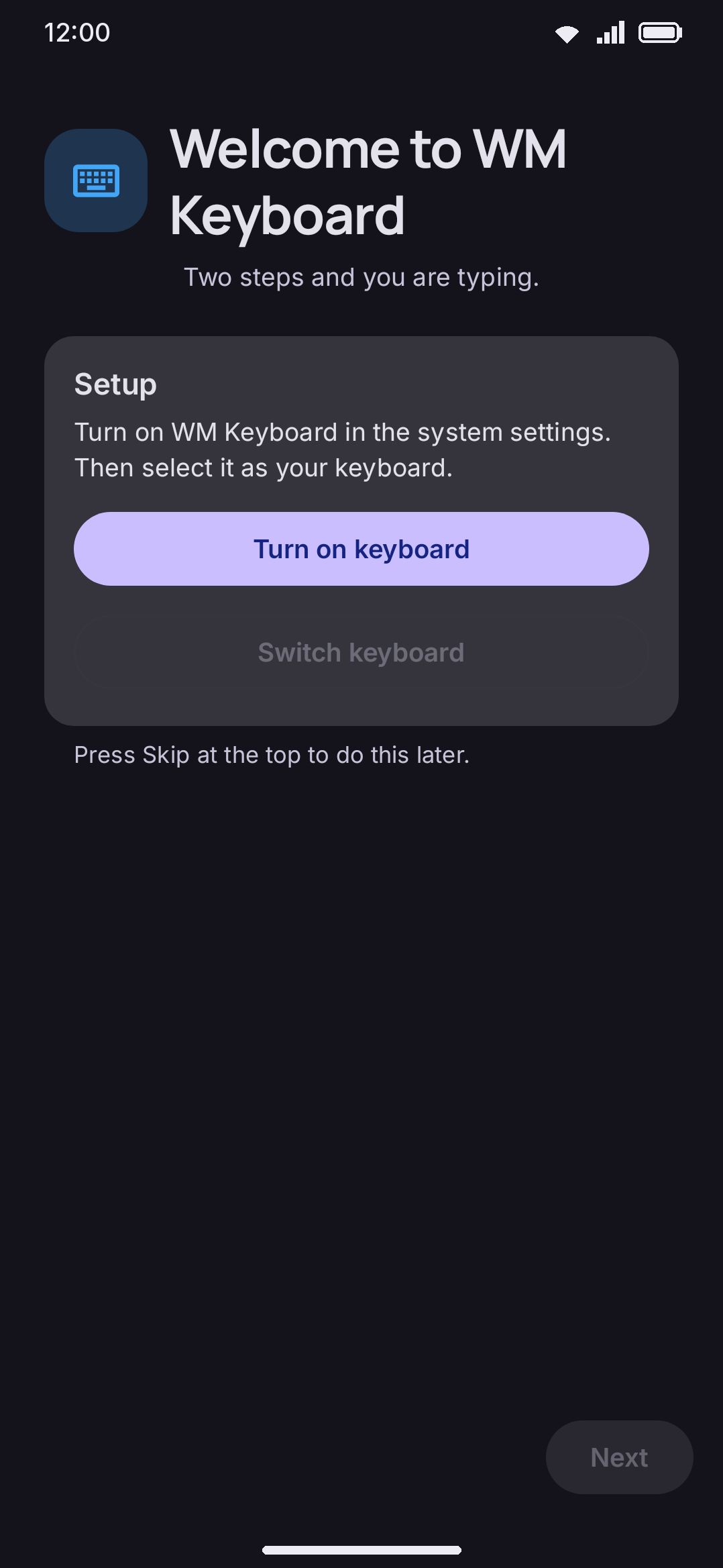 First launch after install, before the setup wizard starts.