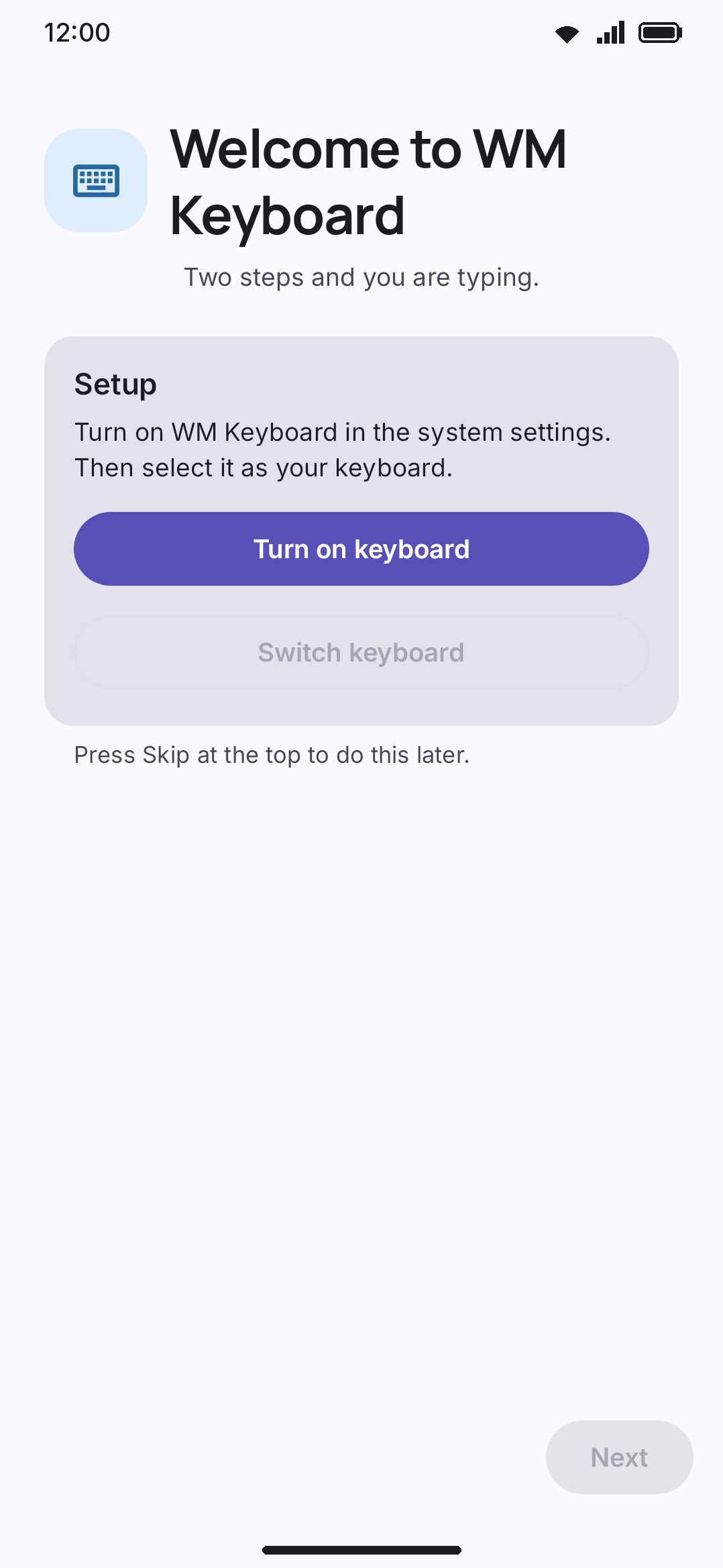 First launch after install, before the setup wizard starts.