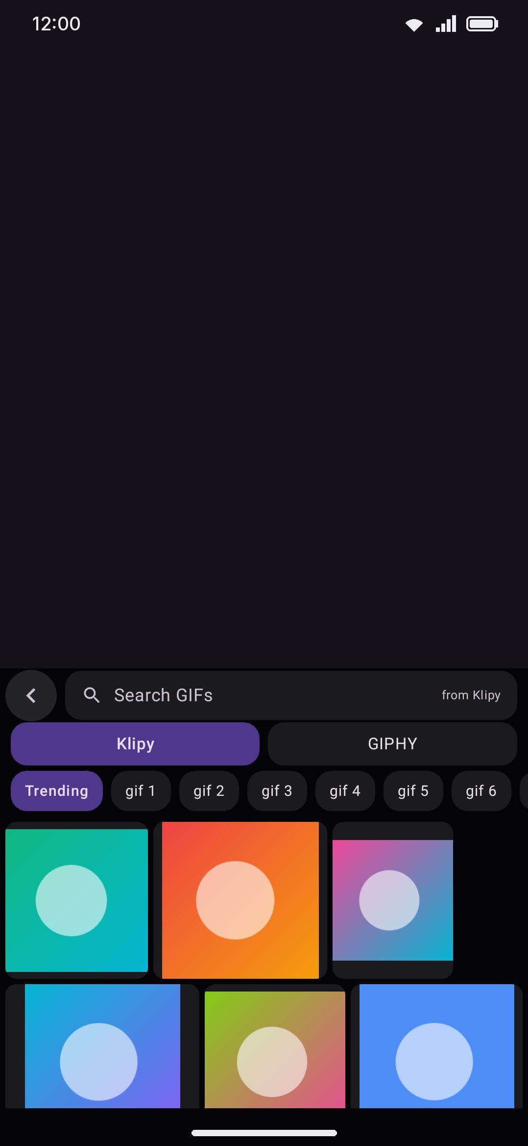 The GIF panel, showing trending results on open.