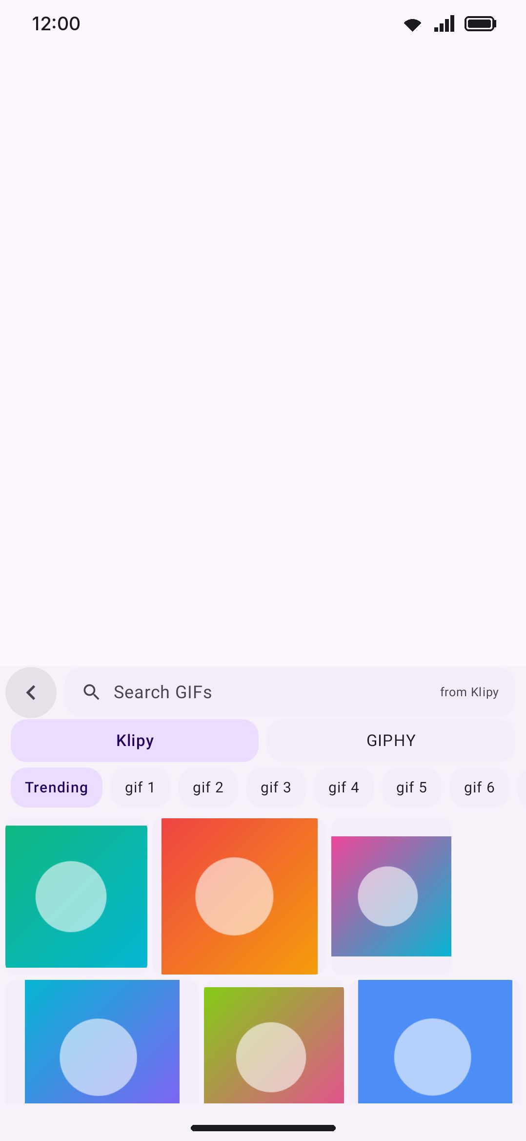 The GIF panel, showing trending results on open.