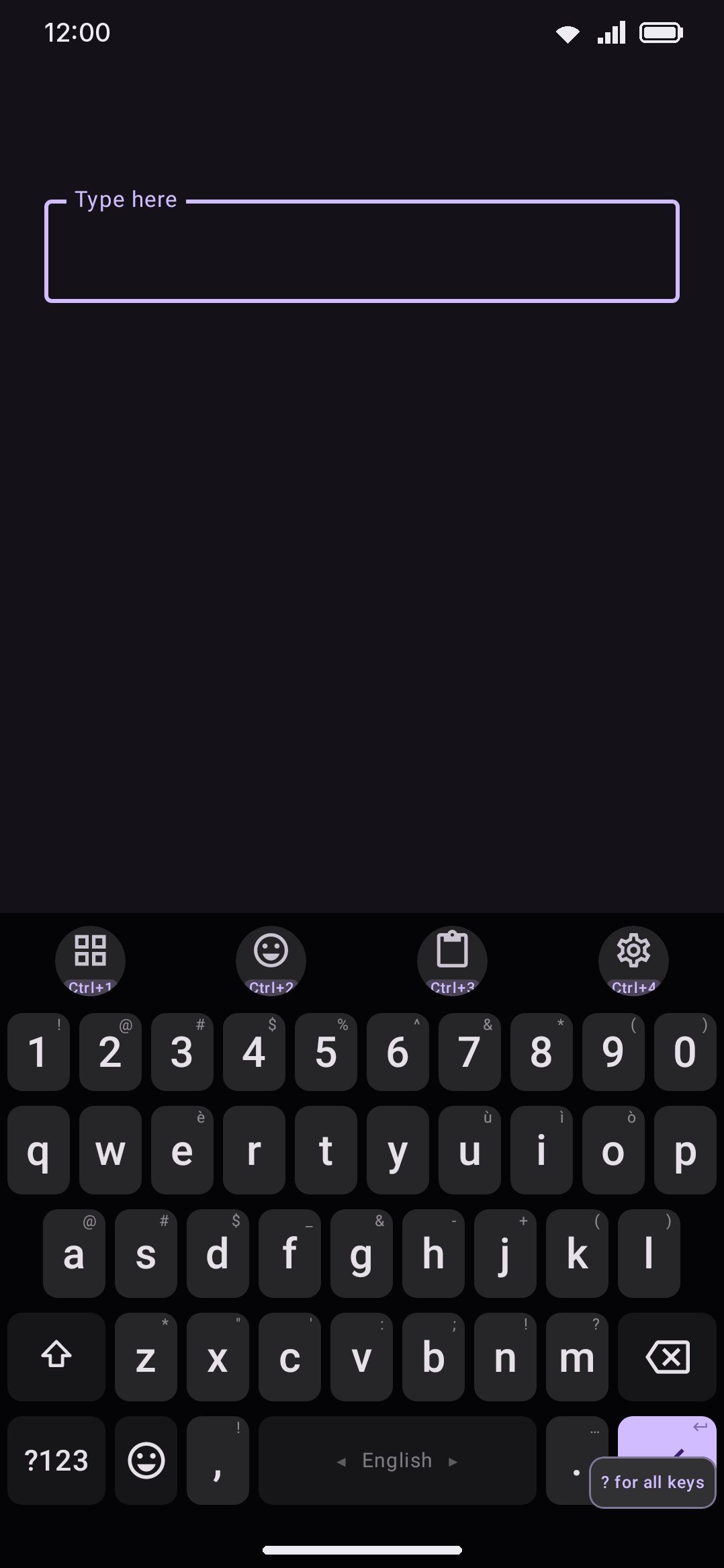 The tool-picker overlay after double-tapping Ctrl, showing the bound letters.