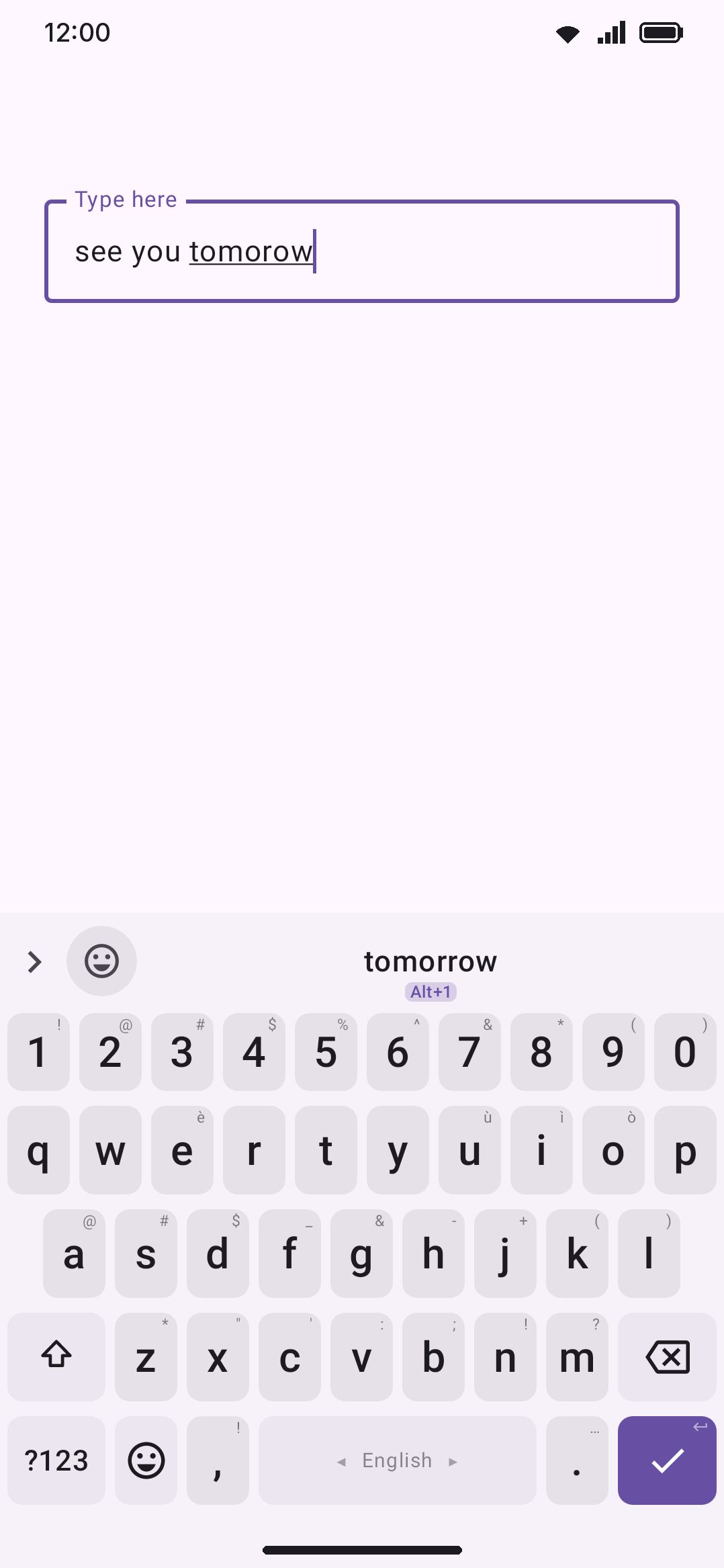 Typing on a physical keyboard: a word underlined mid-correction in the field.