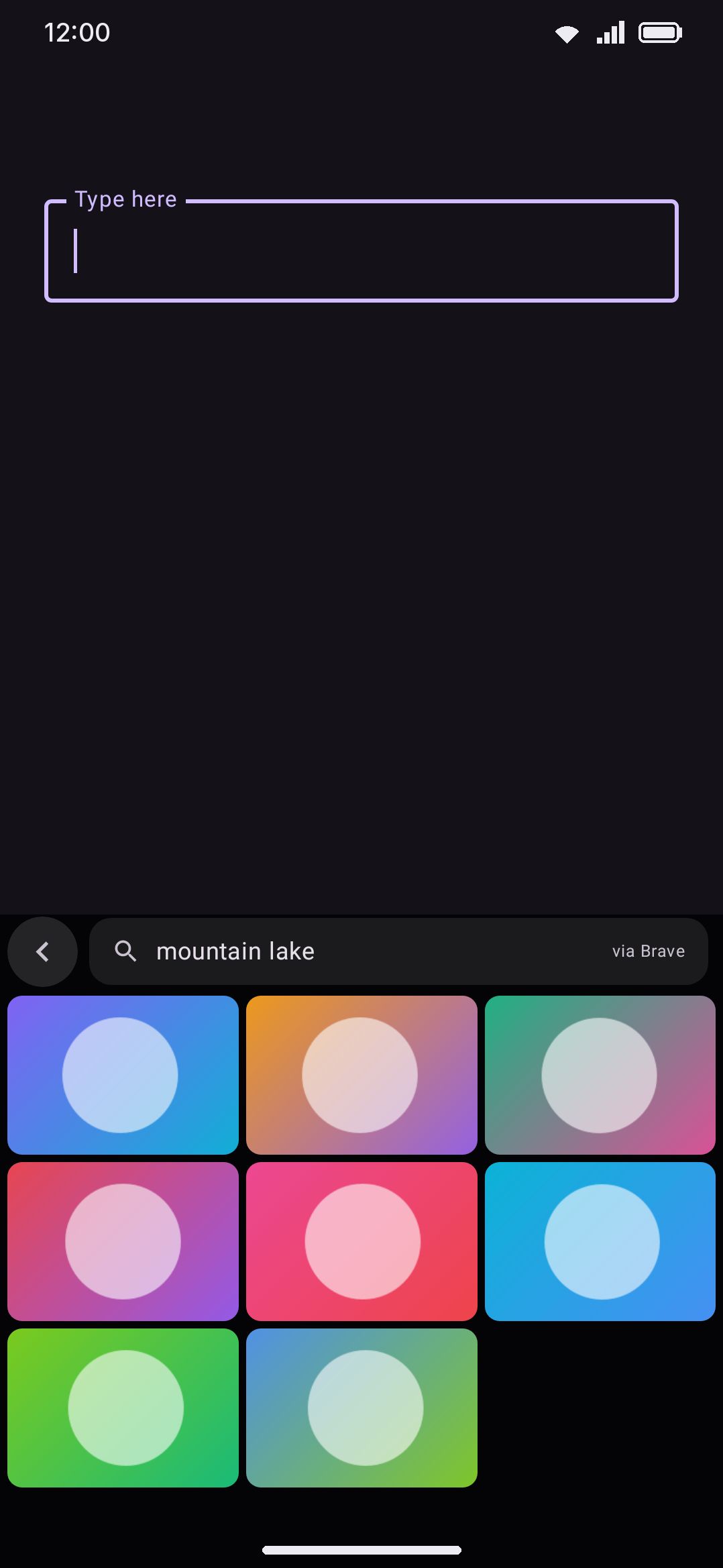 Image search — tap a thumbnail to insert the image itself; long-press to insert its link instead.