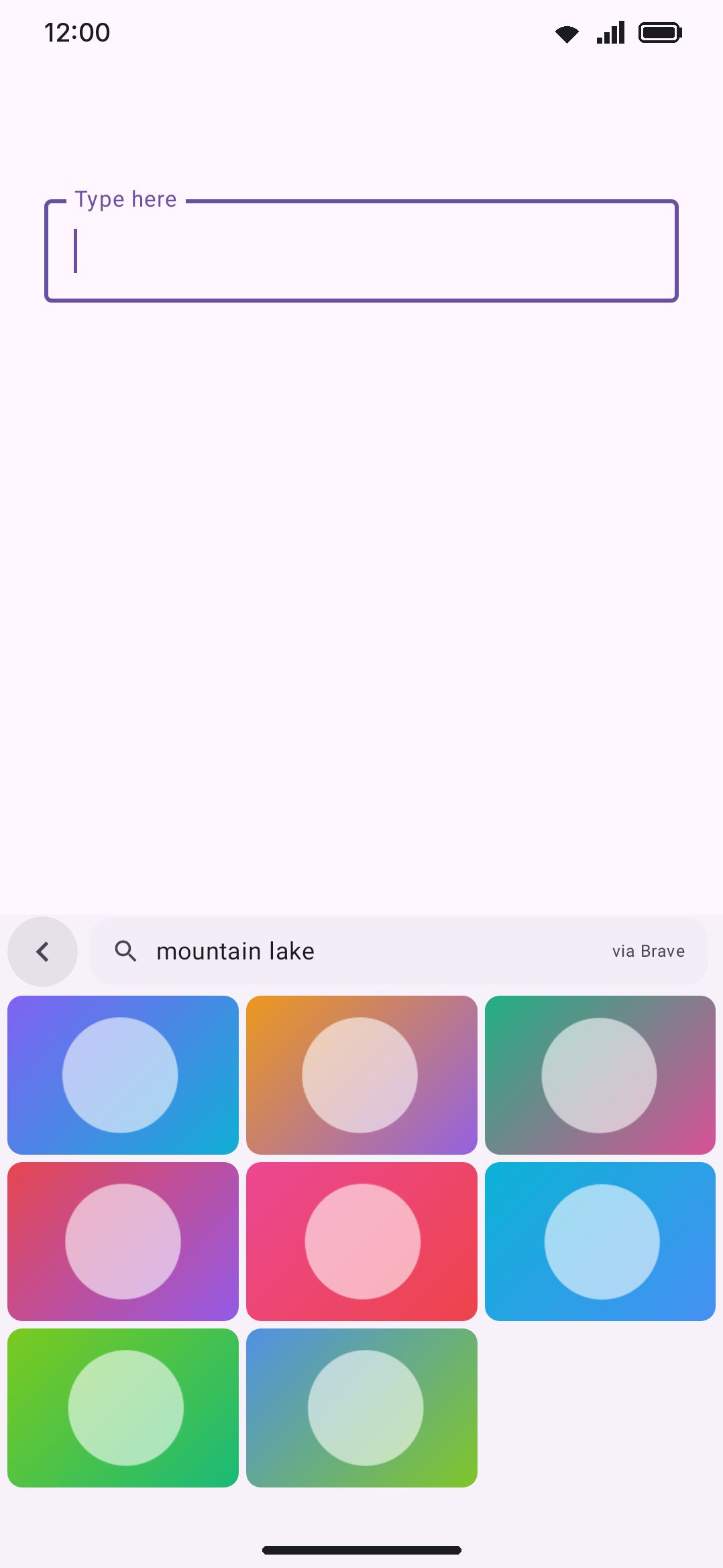 Image search — tap a thumbnail to insert the image itself; long-press to insert its link instead.
