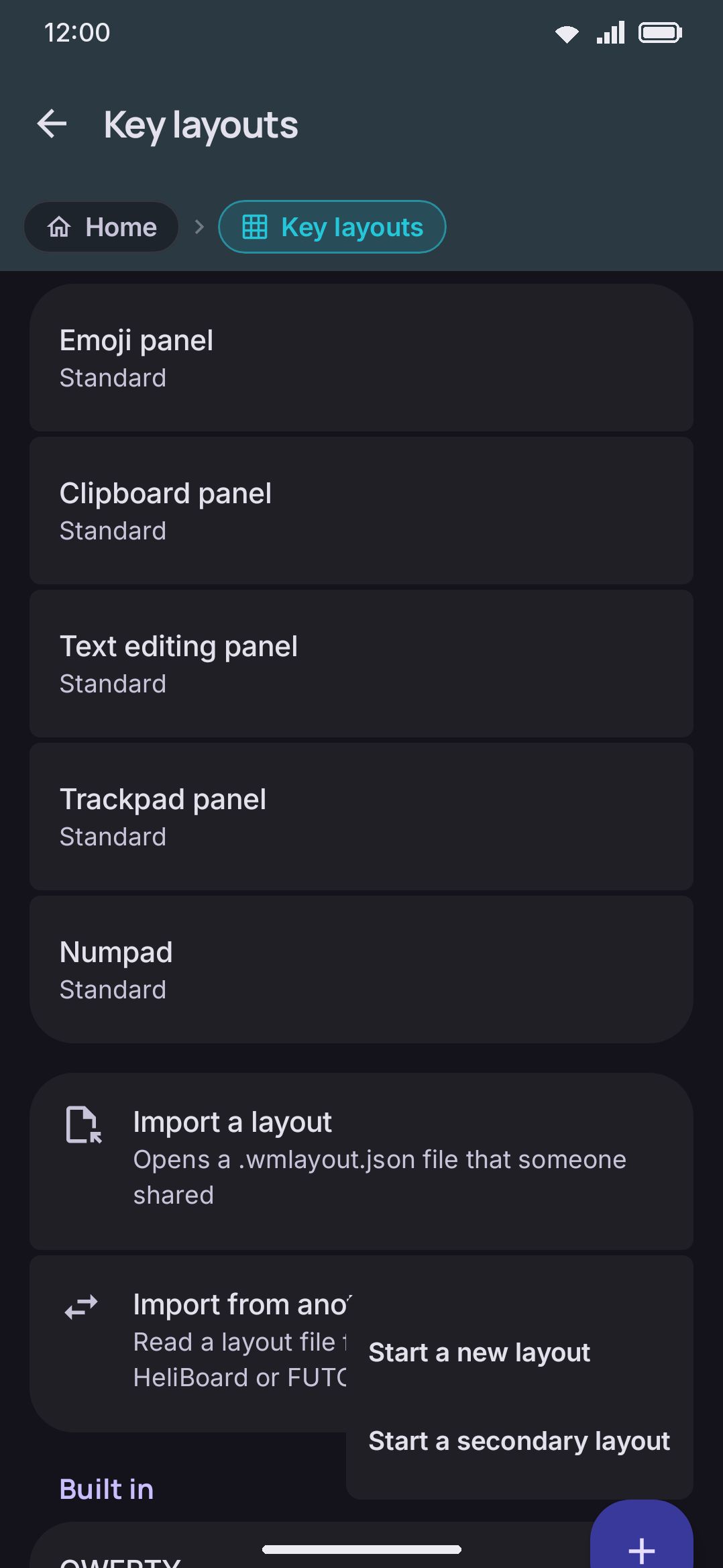 Confirming a reset on an edited built-in layout.
