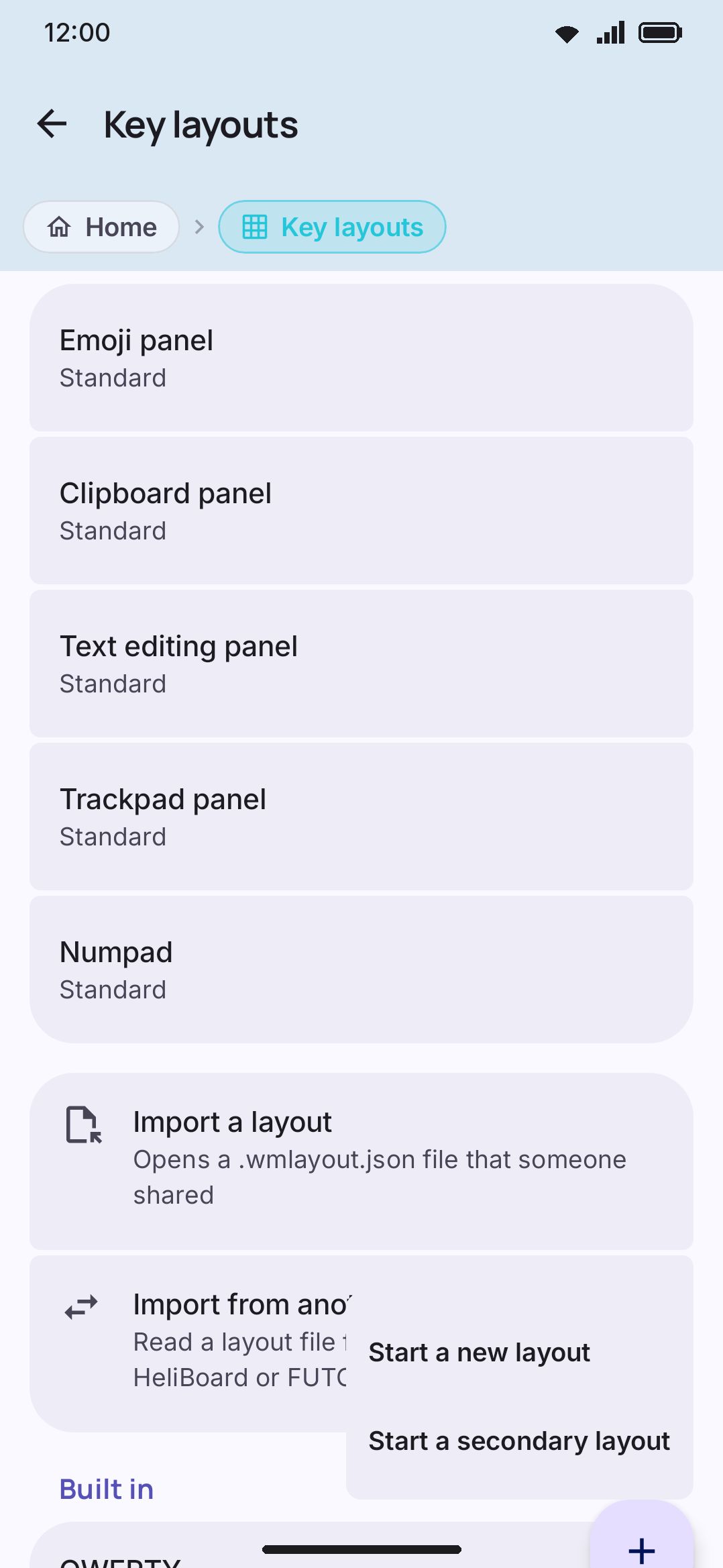 Confirming a reset on an edited built-in layout.