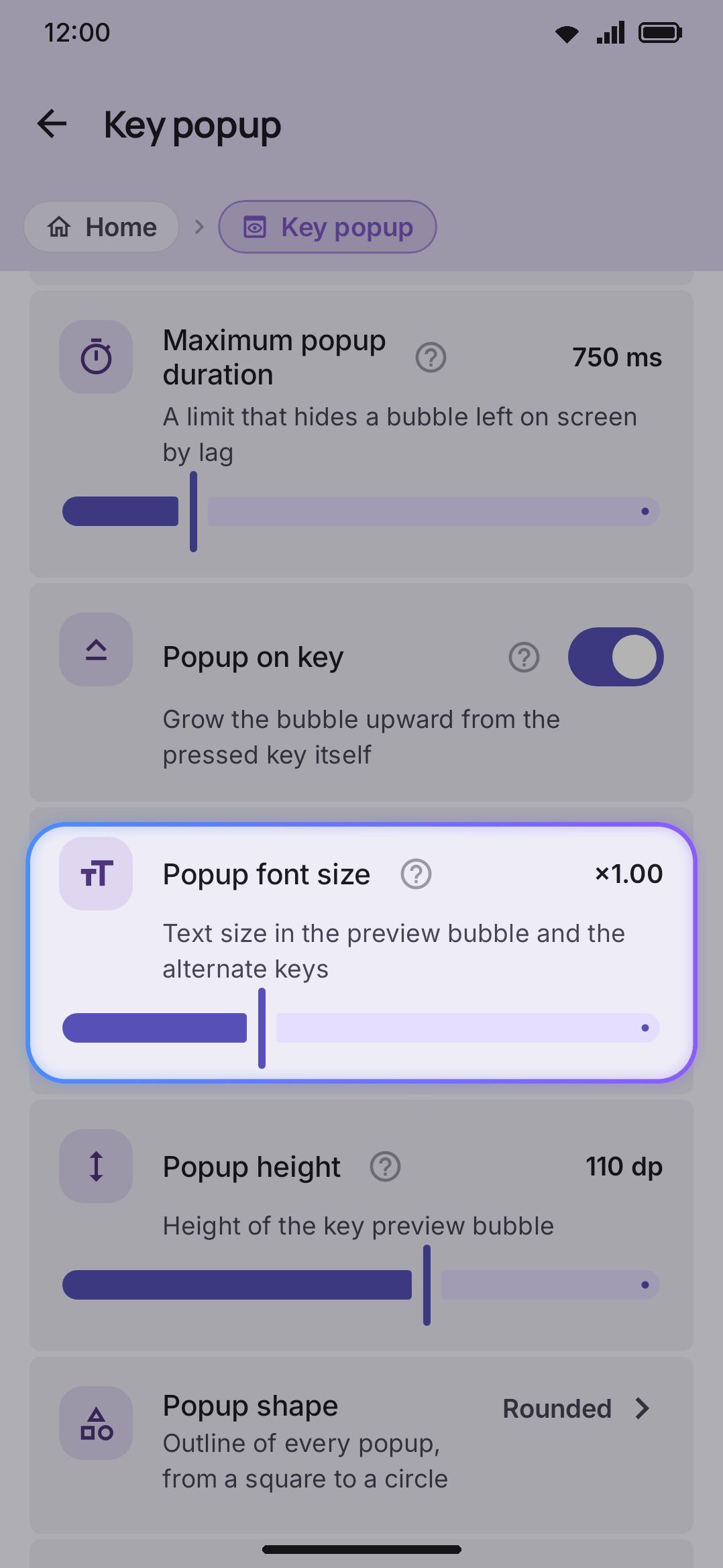 Key popup and Timing groups, mid-screen.