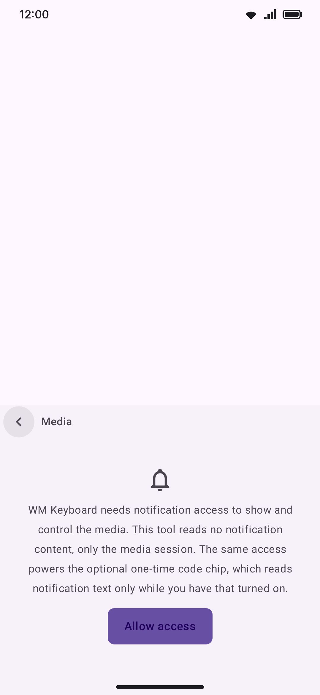 The access prompt shown before notification-listener access is granted.