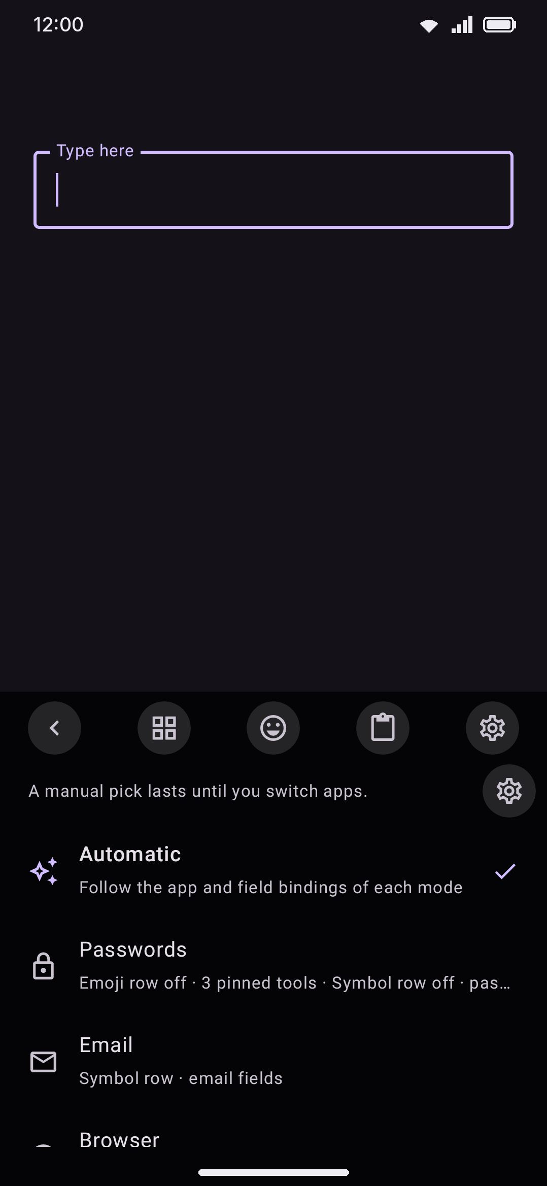 The Modes tool open, showing the manual override list.