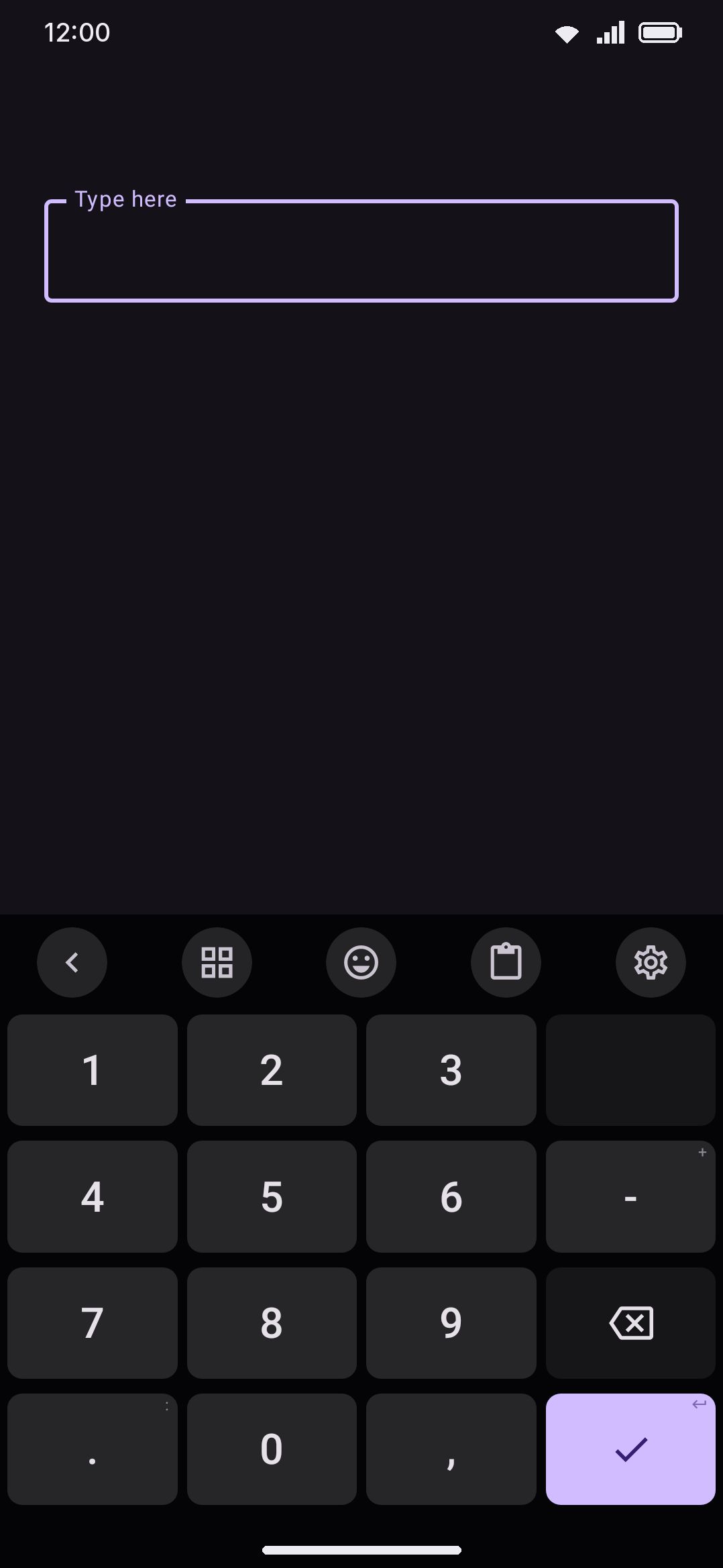 The numpad panel: a 4×4 grid in phone or calculator digit order, with Backspace repeating on hold.