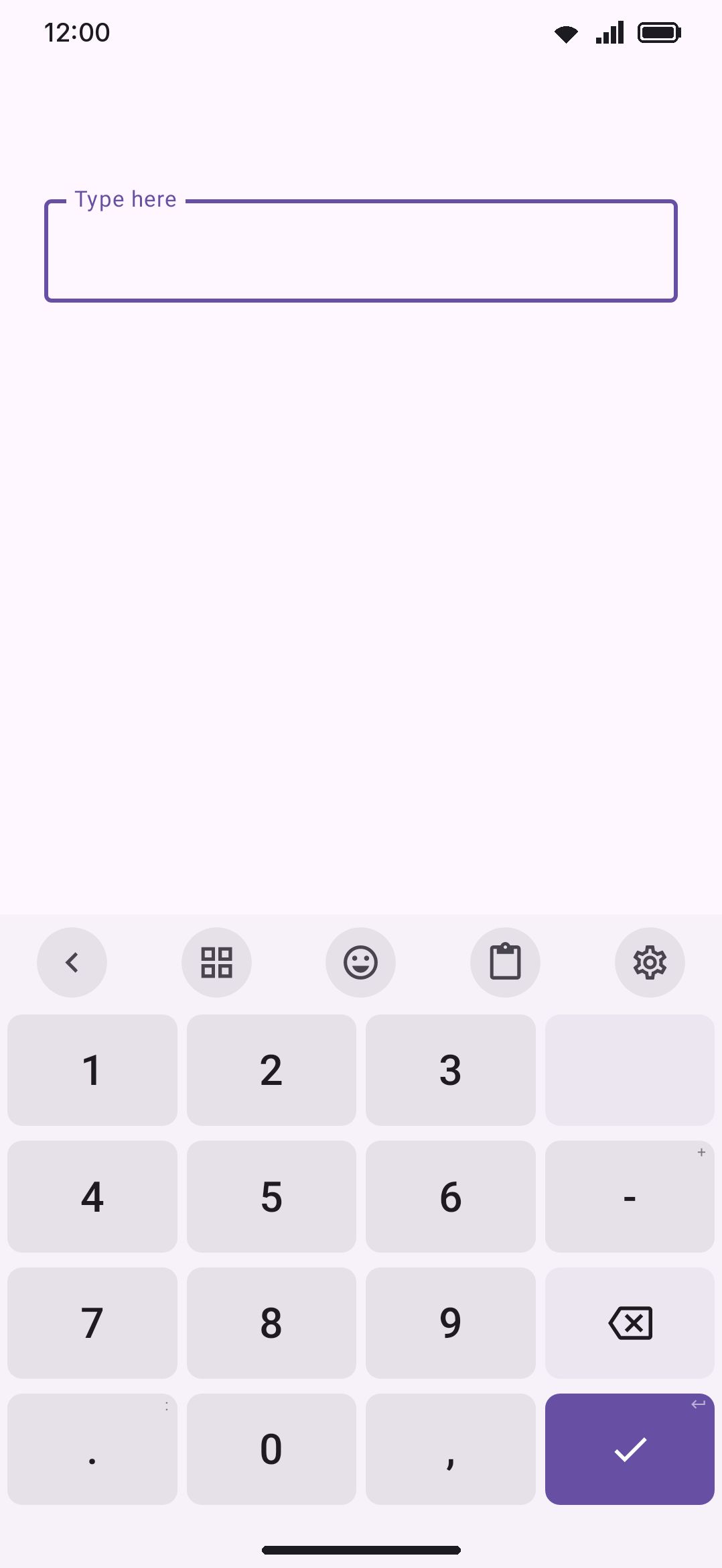 The numpad panel: a 4×4 grid in phone or calculator digit order, with Backspace repeating on hold.