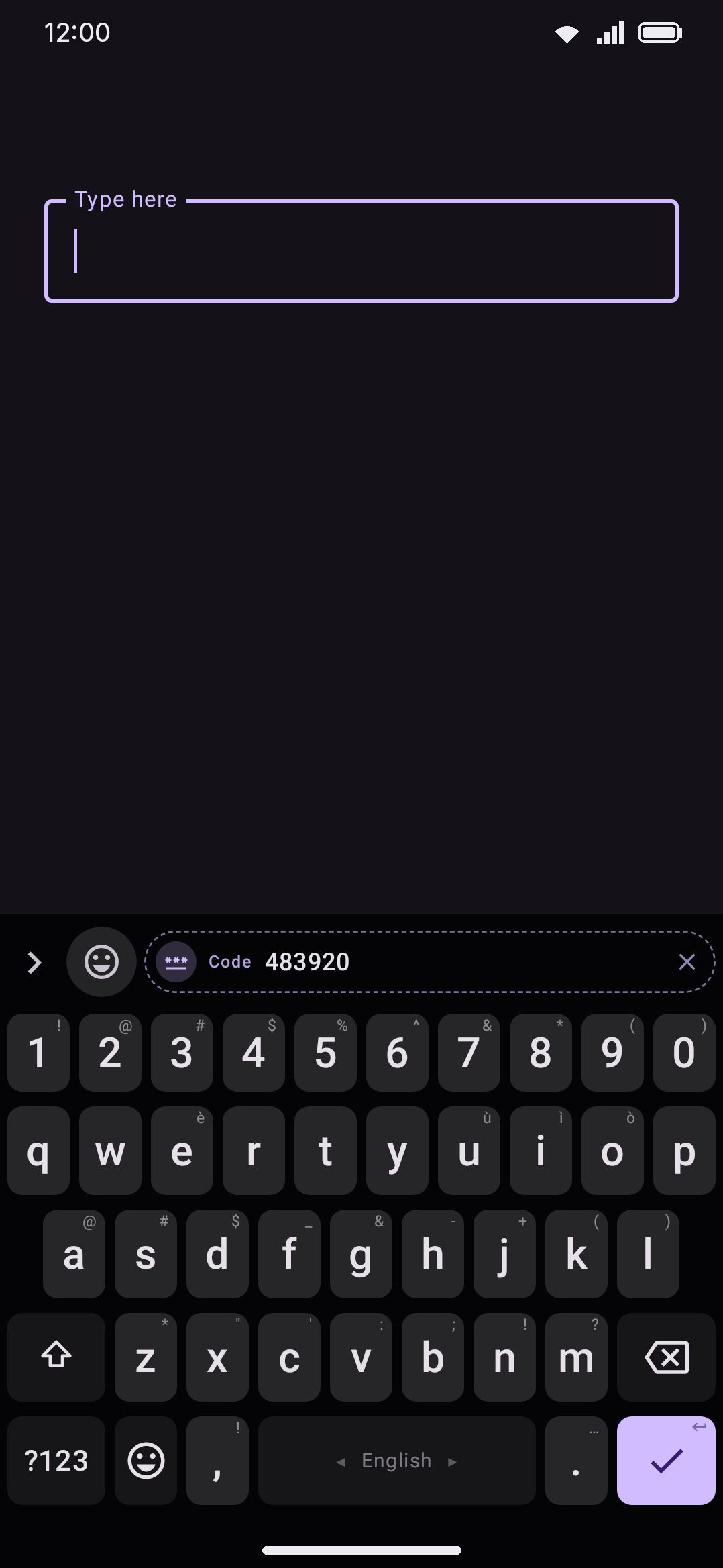 Copying a verification text offers just the code, not the whole message, right on the suggestion strip.