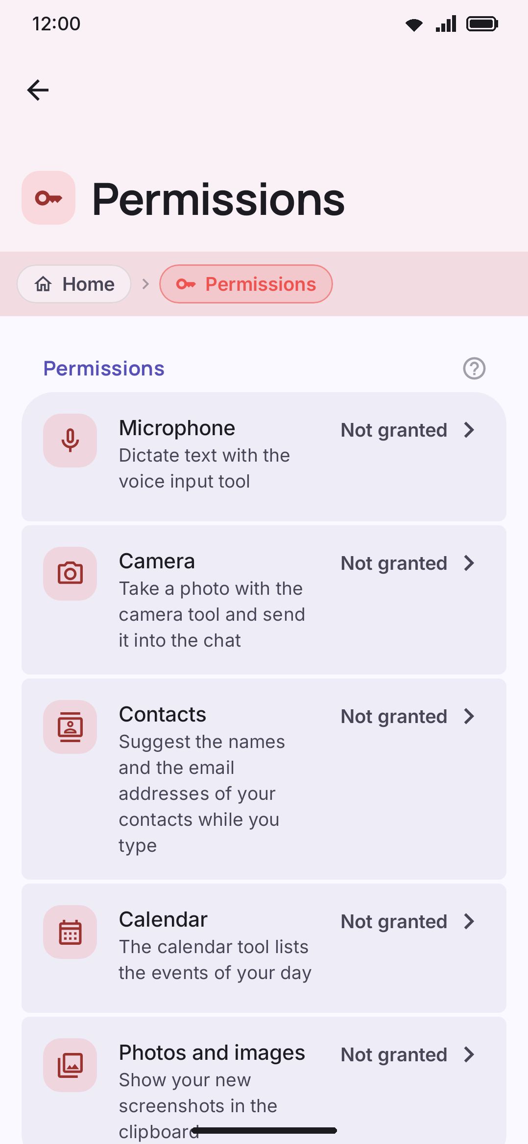 The Permissions screen: runtime permissions, special access, and the ones that come with the install.