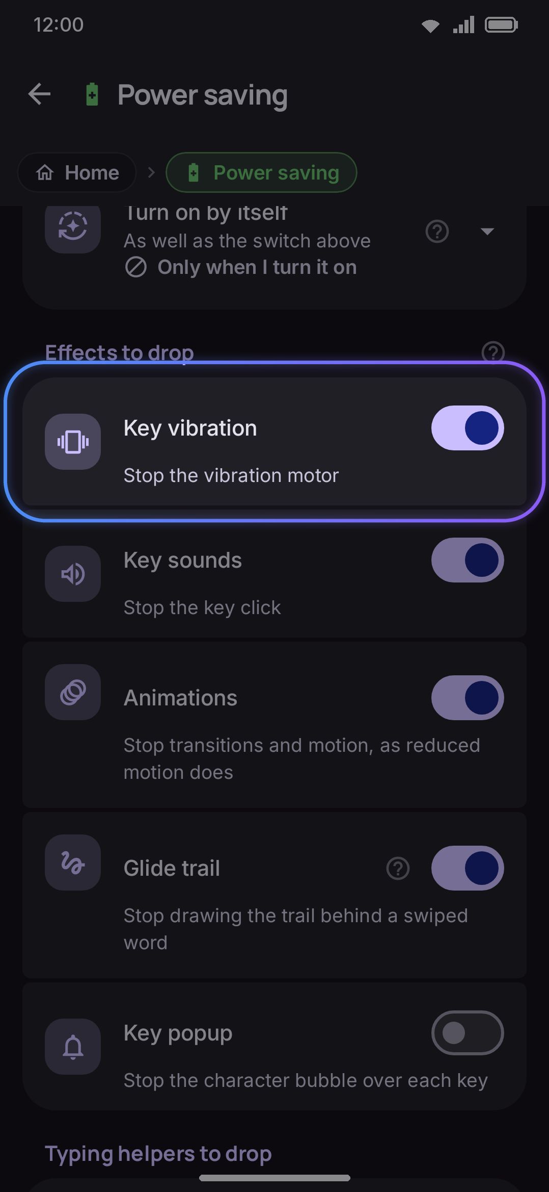The What to drop group — eleven independent switches.