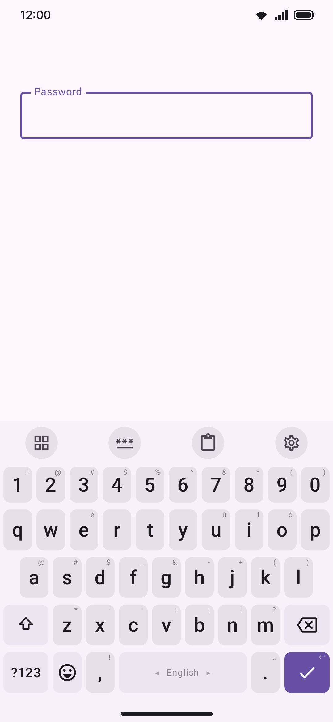 A password field: no suggestion strip, no smart chips.