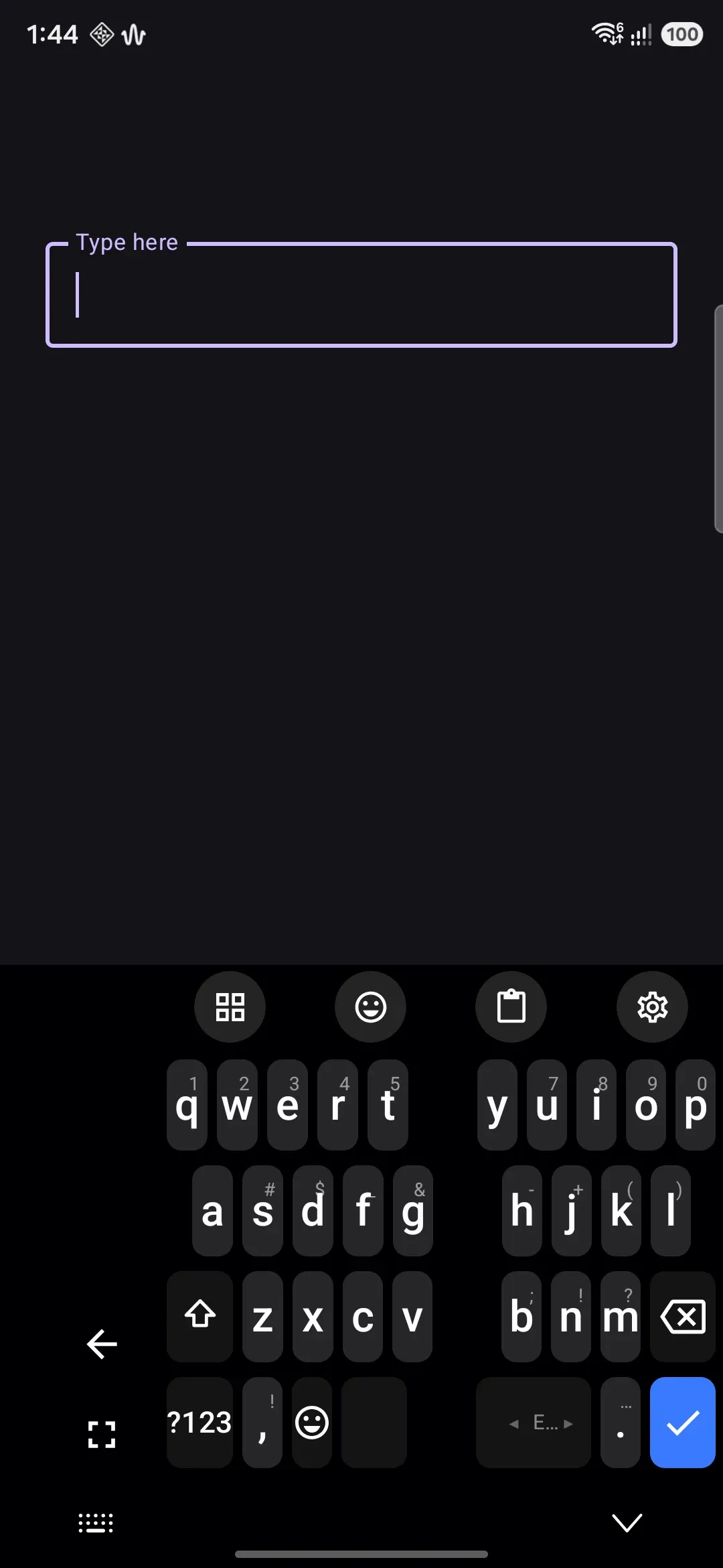 Split keyboard: each row divided into left and right halves with a centre gap.