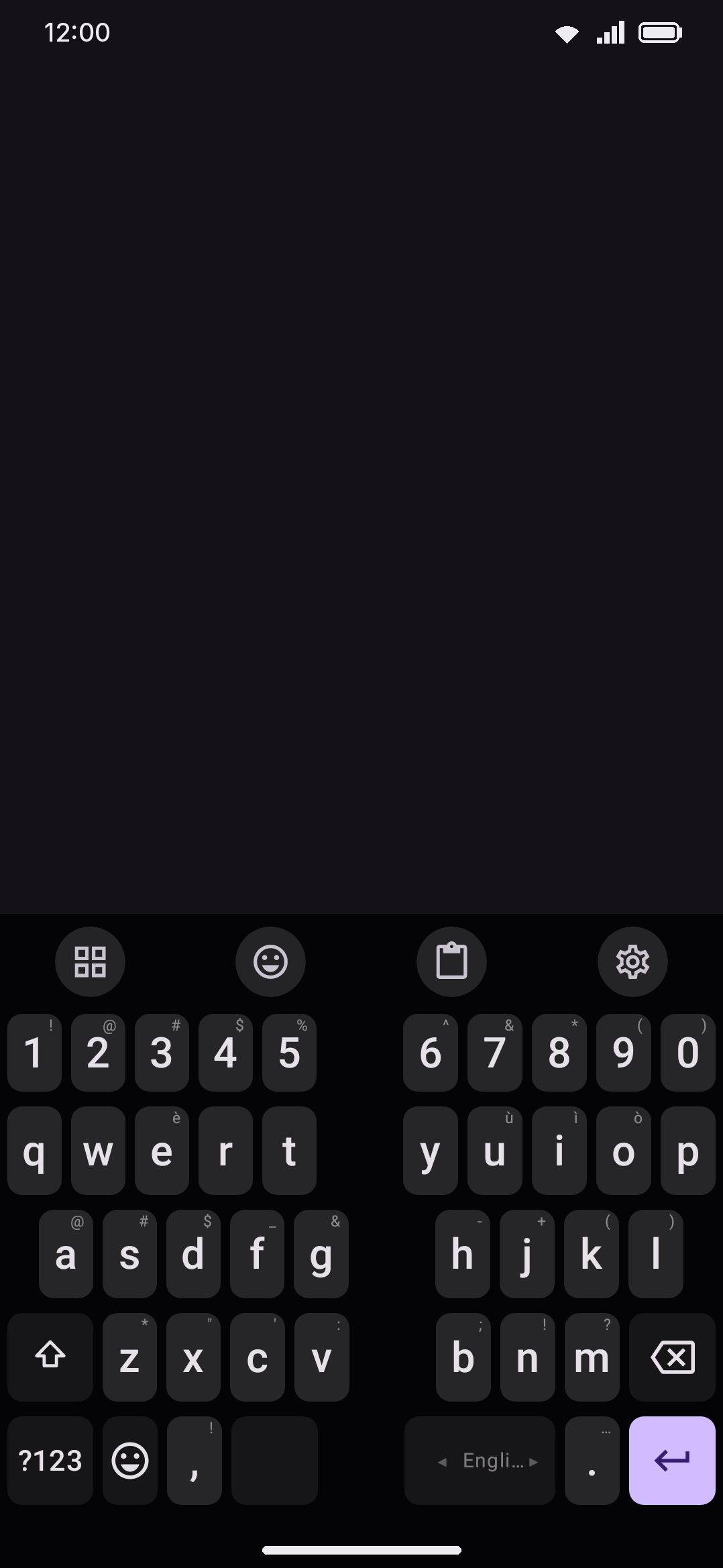 Split keyboard: each row divided into left and right halves with a center gap.