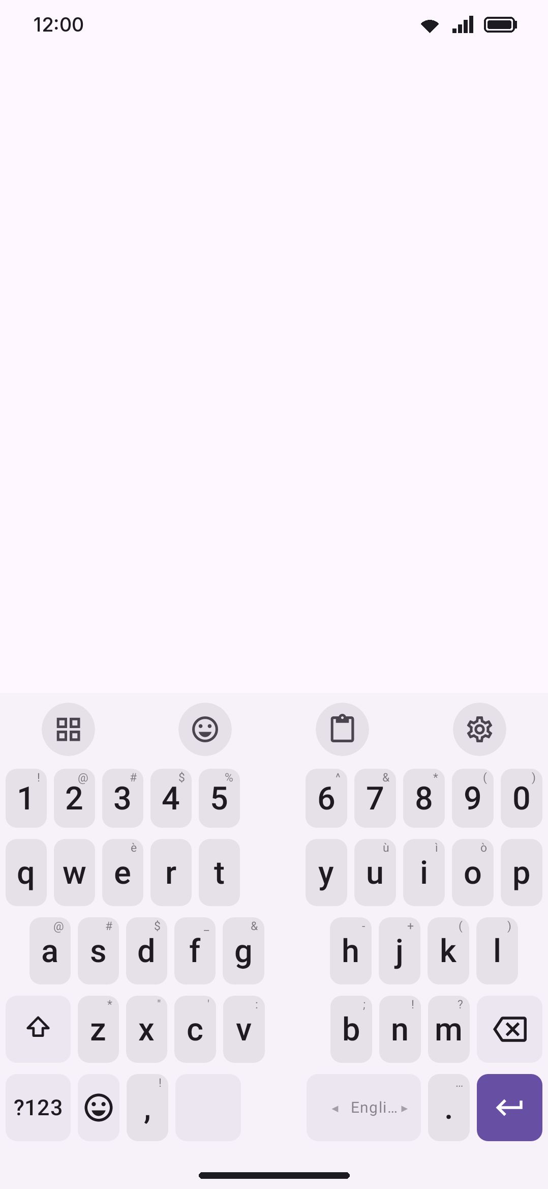 Split keyboard: each row divided into left and right halves with a center gap.