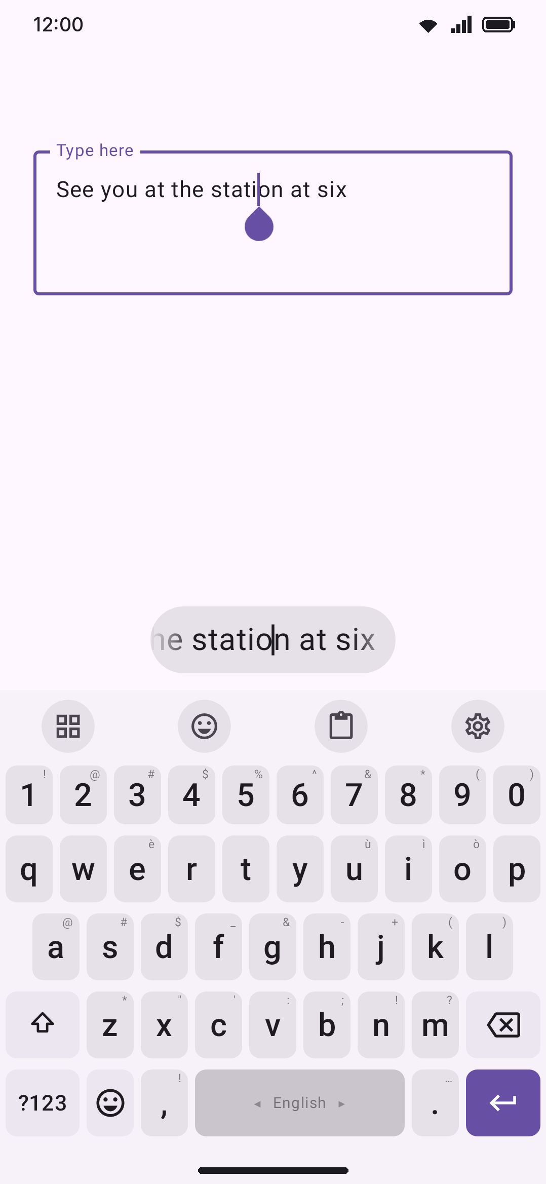 Dragging the spacebar moves the text cursor a character at a time.