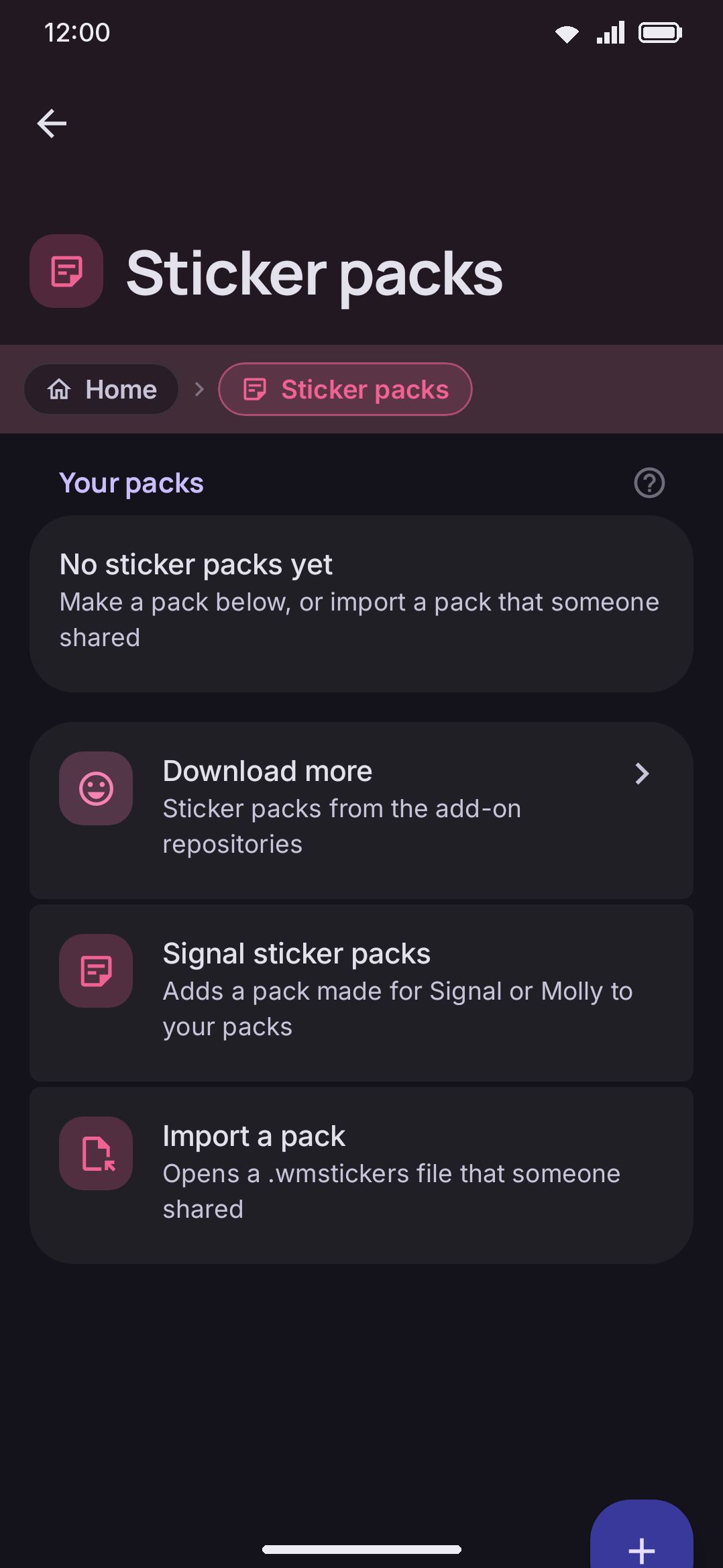 A sticker pack's management screen, with reorder and export controls.