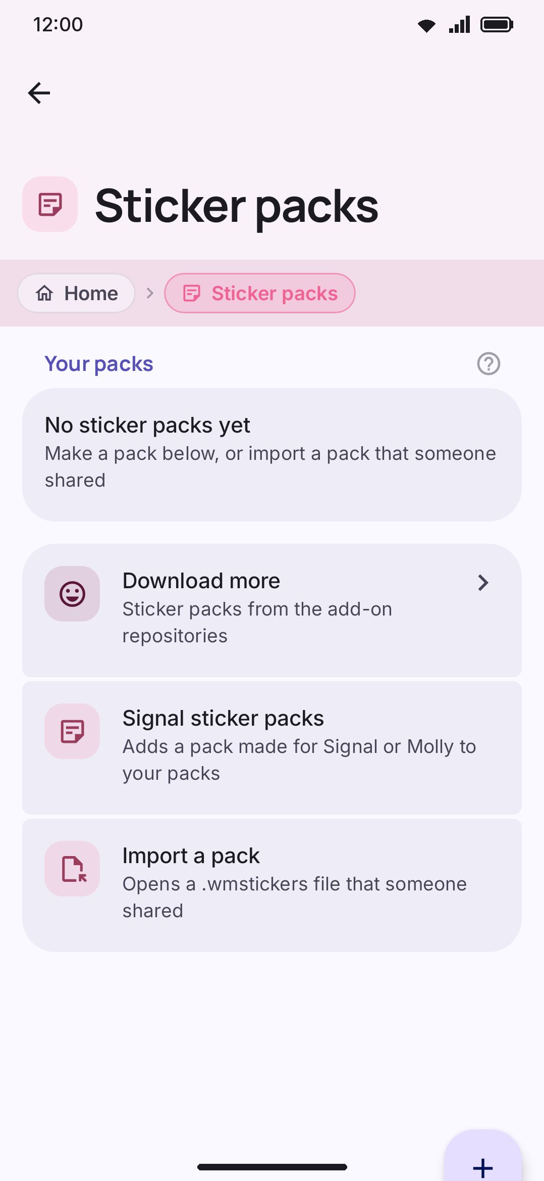 A sticker pack's management screen, with reorder and export controls.