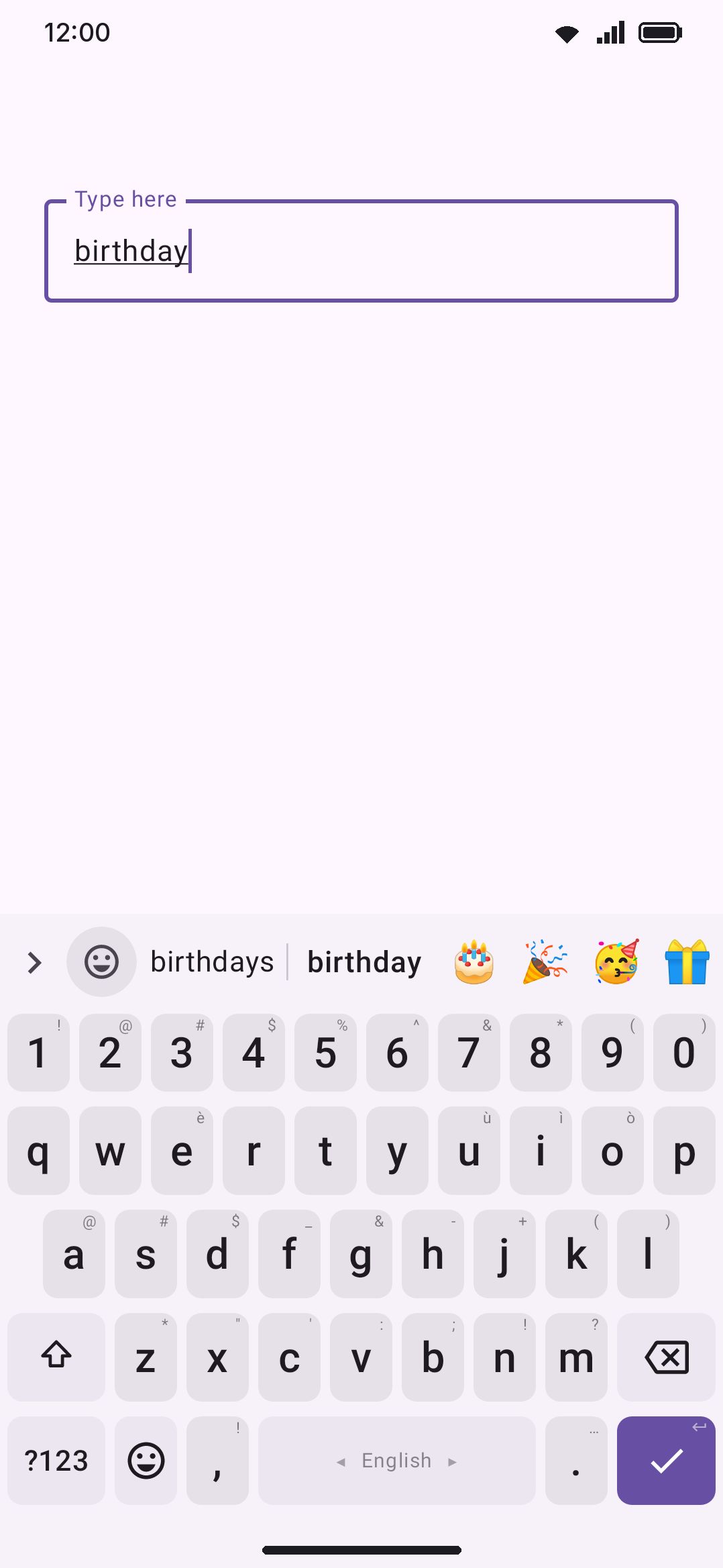 Emoji suggestions appended to the strip after typing a whole word.